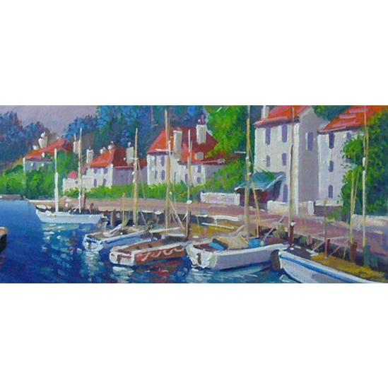 絵画 油絵 竹内敏彦 肉筆油絵 アドリア海の海港 F3 送料無料 : アート