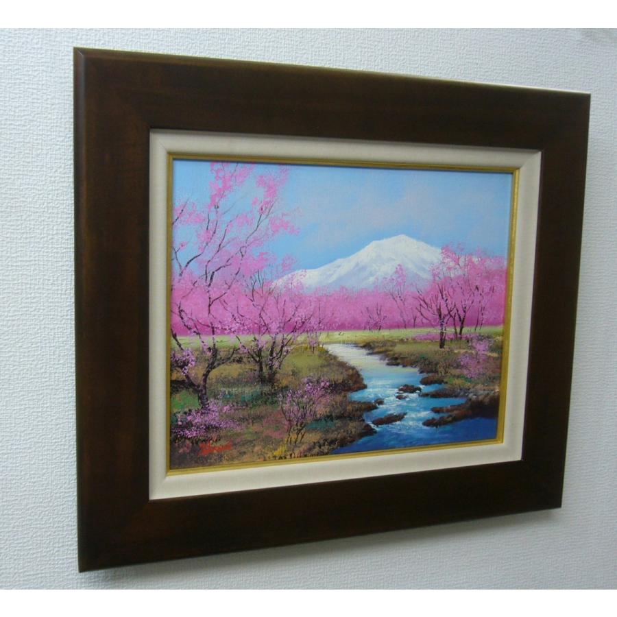 絵画 油絵 竹内敏彦 肉筆油絵 風景画 杏里 早春の流れ F6 送料無料 