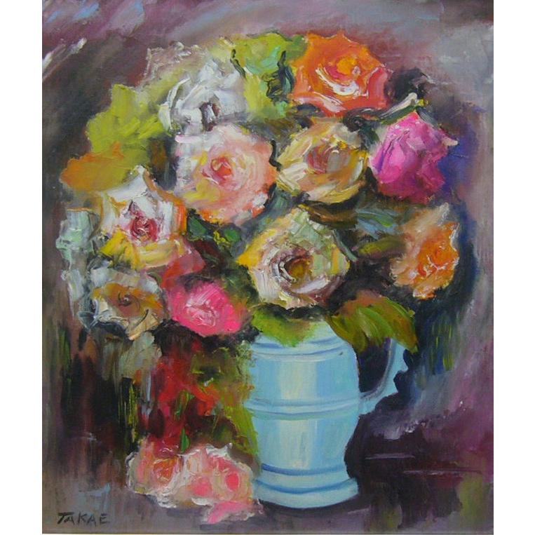 絵画 油絵 田村隆枝 肉筆油絵 静物画 バラと薔薇 F8送料無料