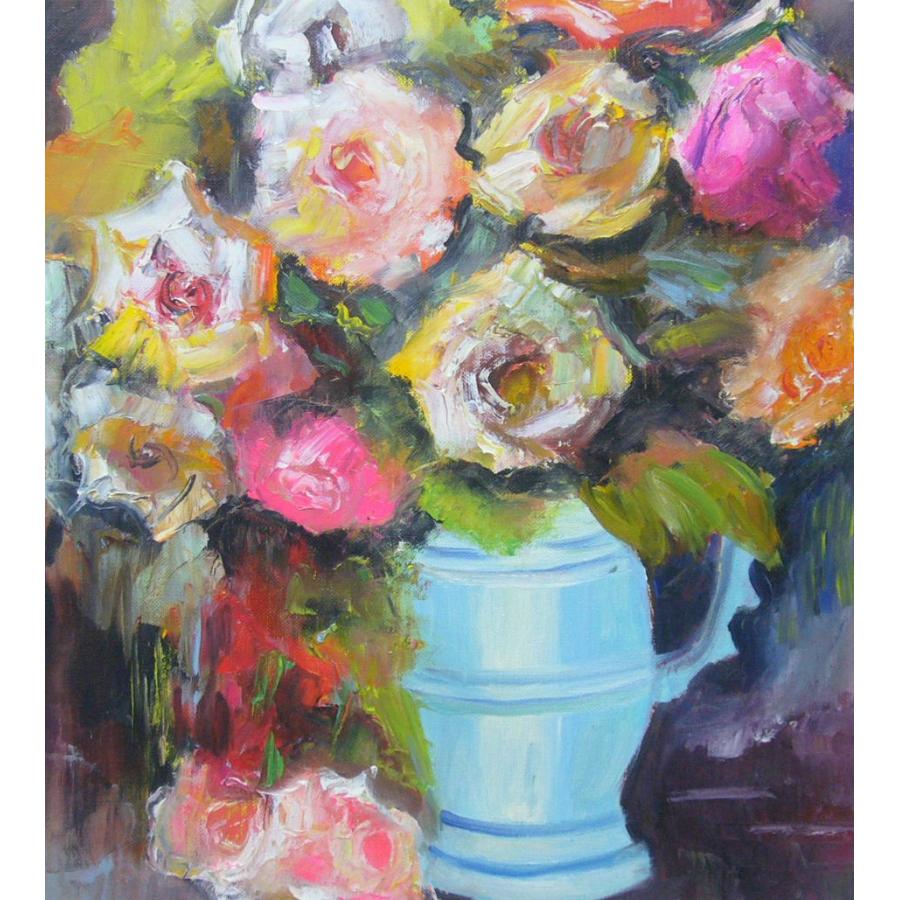 油彩画 花瓶の花 薔薇　肉筆　絵画　静物画　 インテリア　ア-ト　真作 内山秀水 肉筆 絵画 花瓶の花 油彩画 美術品 インテリア 静物画