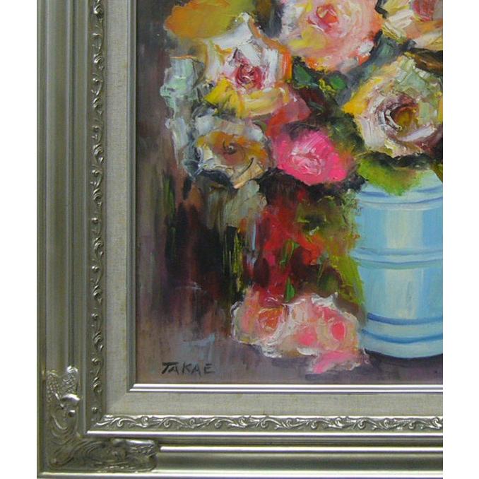肉筆　真作　絵画　花瓶の薔薇の油彩画　美術品　ア-ト　インテリア　静物画 肉筆 真作 絵画 花瓶の薔薇の油彩画 美術品 ア-ト インテリア 静物