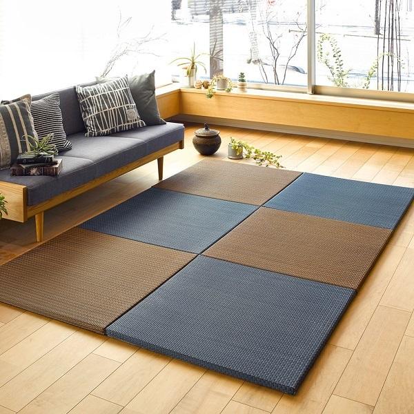 置き畳 南風 ネイビー 9枚組 82×82cm 縁なし フロア畳 琉球畳風 HAGiHARA（萩原） い草 置き畳 「南風」82cm 単色 9枚セット