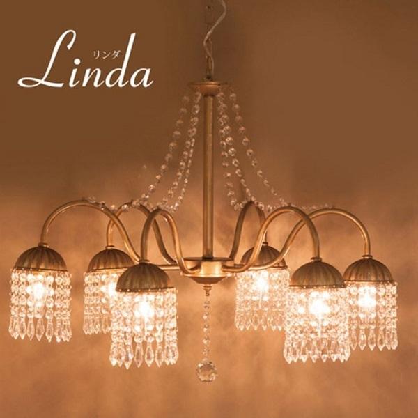 クリスタルガラス シャンデリア LINDA リンダ（6灯）　　LED電球対応可          家具　インテリア　照明　電球　シーリング　天井照明　シャンデリア　