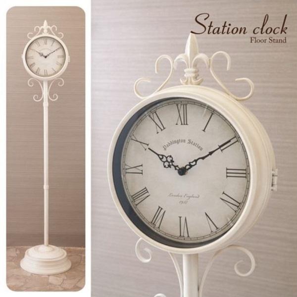 両面時計 ステーションクロック フロアスタンド 家具 インテリア
