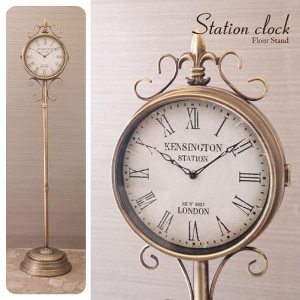 両面時計 ステーションクロック フロアスタンド 家具 インテリア