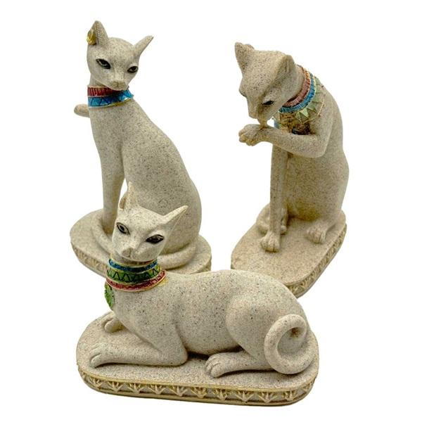 置物 エジプトキャット 3体セット 石像 女神 インテリア