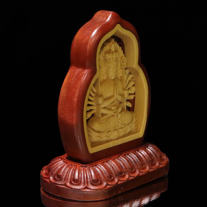 彫り物 八尊仏(千手観音) 柘植製 約7×4×8cm インテリア インテリア雑貨