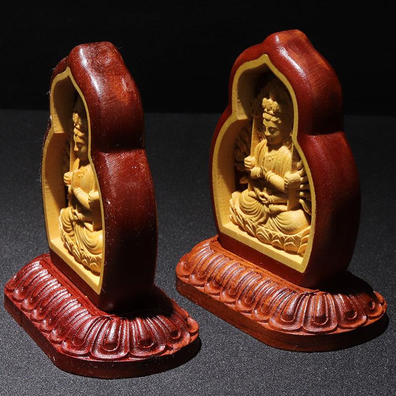 彫り物 八尊仏(千手観音) 柘植製 約7×4×8cm インテリア インテリア雑貨