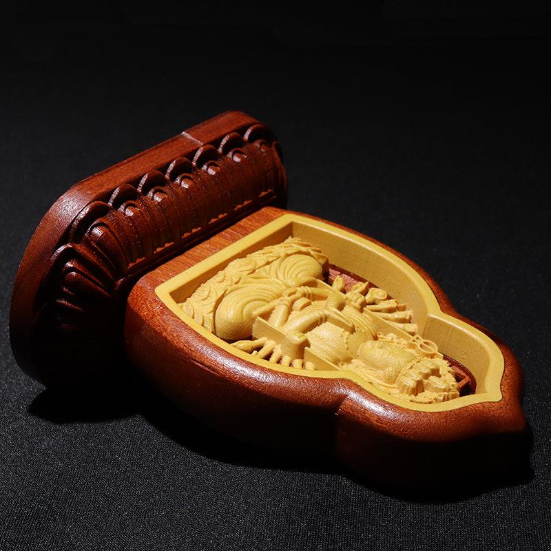 彫り物 八尊仏(千手観音) 柘植製 約7×4×8cm インテリア インテリア雑貨