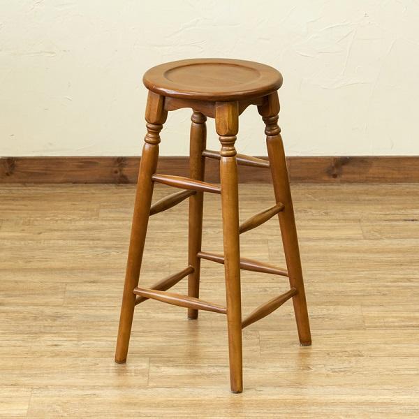 2脚セット マホガニーラウンドスツール63cmブラウン