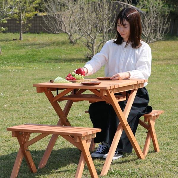 不二貿易（Fuji Boeki） 杉材BBQテーブル&ベンチセット ミニ コンロ
