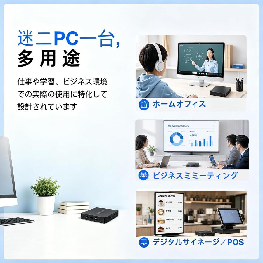 ミニpc Celeron J3455 6GB 128GB SSD mini pc 10W 省電力 ミニパソコン 高速2.4G/5G Wi-Fi BT4.2 4K@60Hz 最大2.3GHz USB 3.0搭載 |  | 05