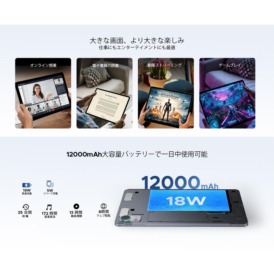【50%OFFクーポン対象】P12PRO Android16 タブレット 12インチ SIMフリー 4G LTE Gemini AI 48GB+256GB 2TB拡張 2.4K 120Hz Widevine L1 Netflix対応 12000mAh |  | 08