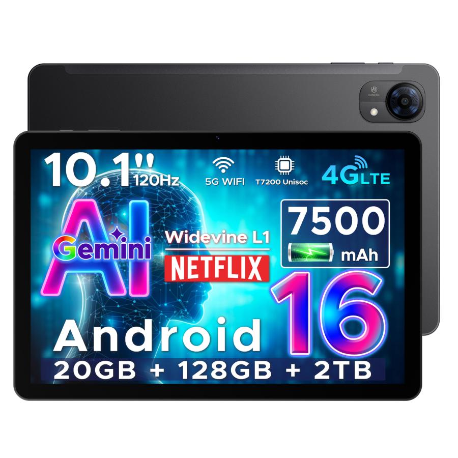 【50%OFFクーポン対象】Tab G5 Android16 タブレット 10.1インチ SIMフリー 4G LTE 20GB+128GB 2TB拡張 90Hz Widevine L1 Wi-Fiモデル 顔認証 7500mAh | 