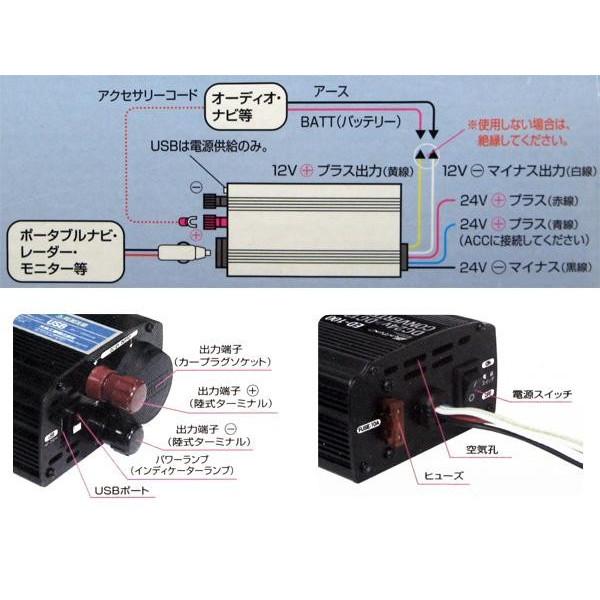 大自工業 Meltec DC DCコンバーター デコデコ DC24V→DC12V USBポート