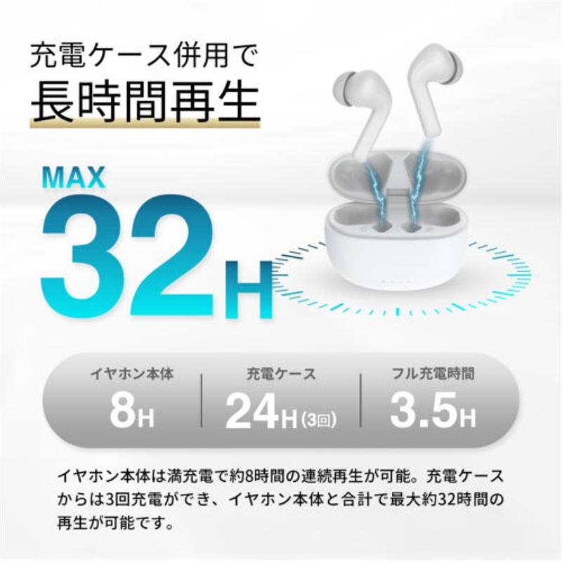 Bluetoothステレオイヤホン ANC 充電ケース Ver5.3 ホワイト セイワ