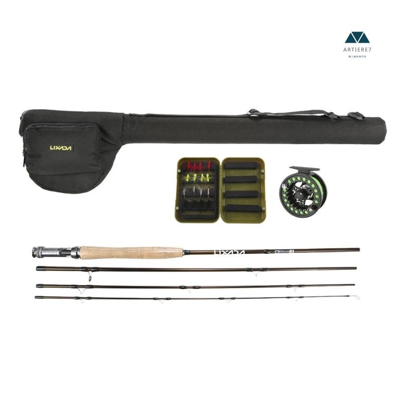 釣竿リールコンボキットセット軽量ポータブルフライフィッシングスターターパッケージ 4本のフライフィッシングとロッドケース