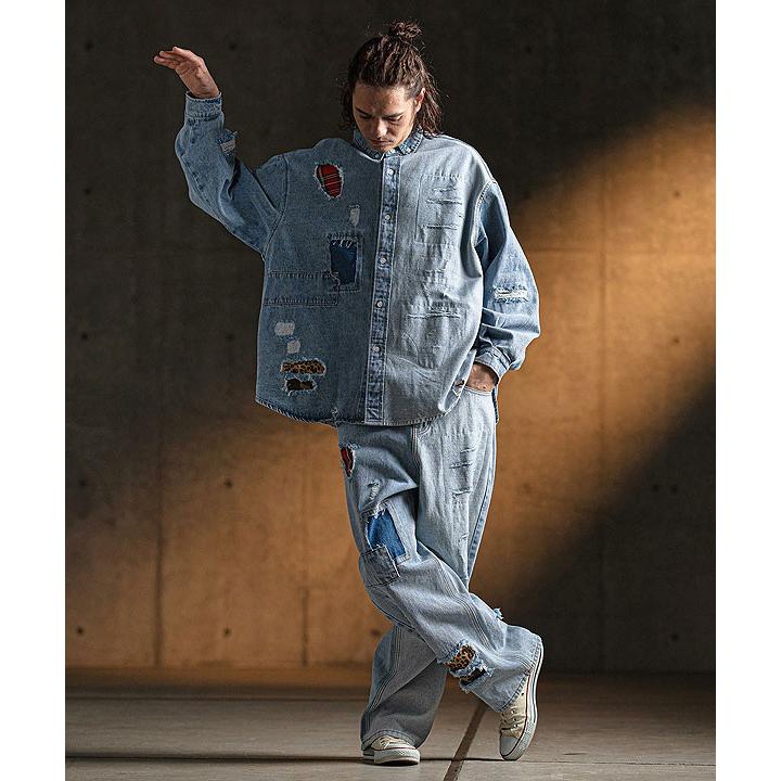 グリムクラップ GLIMCLAP 総柄パンツ GLIMCLAP グリムクラップ パンツ GLIMCLAP Distressed denim pants