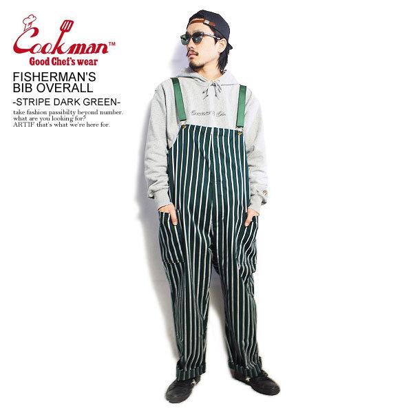 COOKMAN クックマン オーバーオール FISHERMANS BIB OVERALL STRIPE DARK GREEN メンズ レディース 男女兼用 コックマン 爆買'