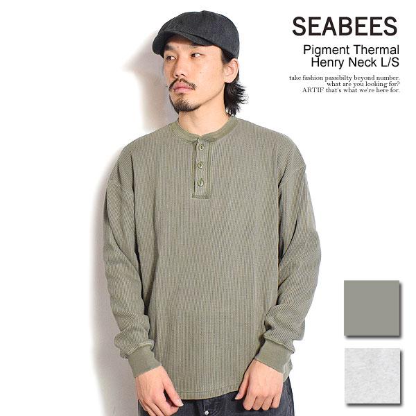 シービーズ Tシャツ SEABEES Pigment Thermal Henry Neck L/S メンズ
