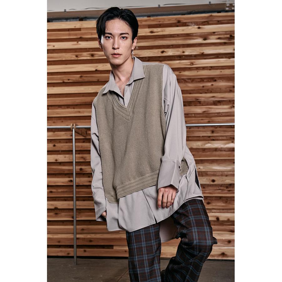 50％OFF SALE セール NO ID. BLACK ノーアイディー ドッキングニットSH メンズ シャツ 長袖 ニットシャツ atftps NO ID.（ノーアイディー） SALE セール シャツ NO ID. BLACK