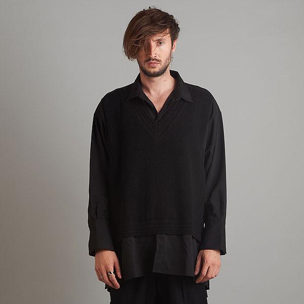 50％OFF SALE セール NO ID. BLACK ノーアイディー ドッキングニットSH メンズ シャツ 長袖 ニットシャツ atftps NO ID.（ノーアイディー） SALE セール シャツ NO ID. BLACK