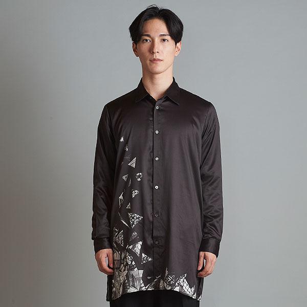 50％OFF SALE セール NO ID. BLACK ノーアイディー Glass rubbleプリントロングSH メンズ シャツ 長袖シャツ atftps NO ID.（ノーアイディー） SALE セール シャツ NO ID. BLACK Glass
