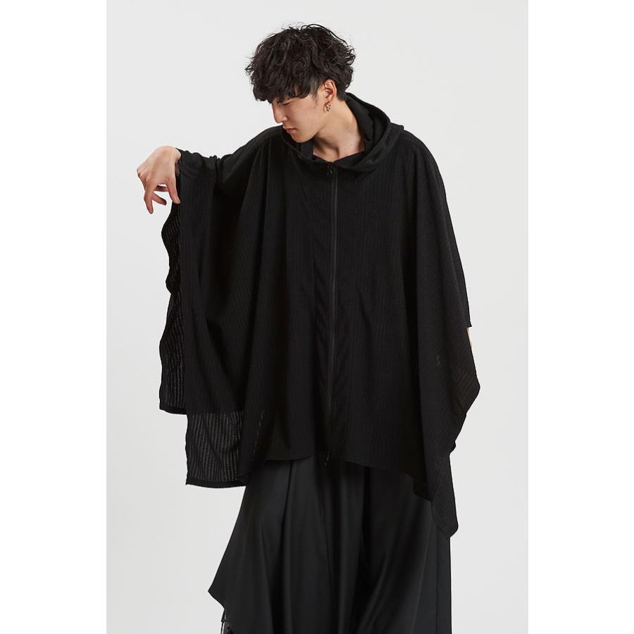 NO ID. ポンチョ　フードパーカー　ダメージ NO ID.（ノーアイディー） ポンチョ NO ID. BLACK ドローストリングス