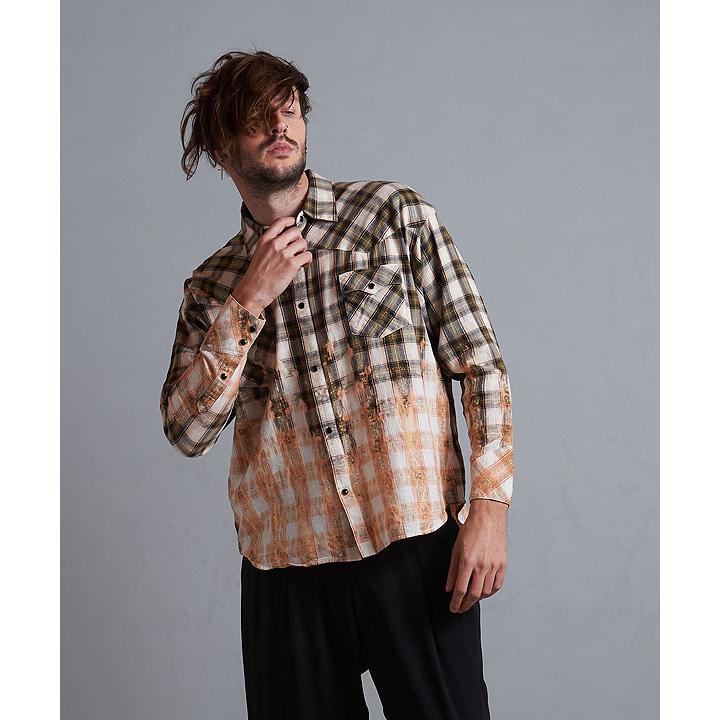 60％OFF SALE セール NO ID. ノーアイディー ブリーチチェックウエスタンSH メンズ シャツ atftps NO ID.（ノーアイディー） SALE セール シャツ ブリーチチェック
