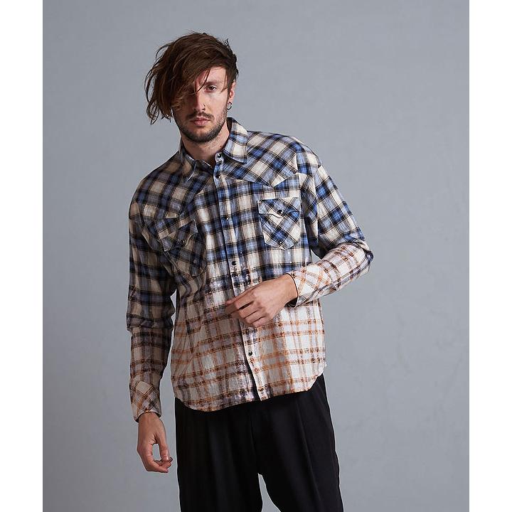 NO ID.（ノーアイディー） SALE セール シャツ ブリーチチェック