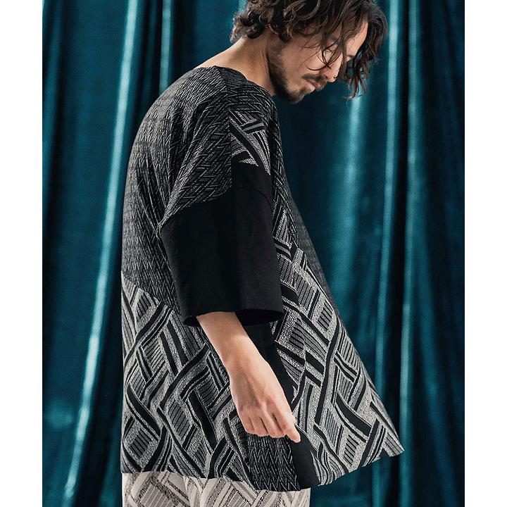 2025 春夏 先行予約 7月上旬〜中旬入荷予定 ANGENEHM アンゲネーム Geometric jacquard fabric switching design oversized T-shirt ANGENEHM（アンゲネーム） 2025 春夏 先行予約 7月上旬〜中旬入荷予定