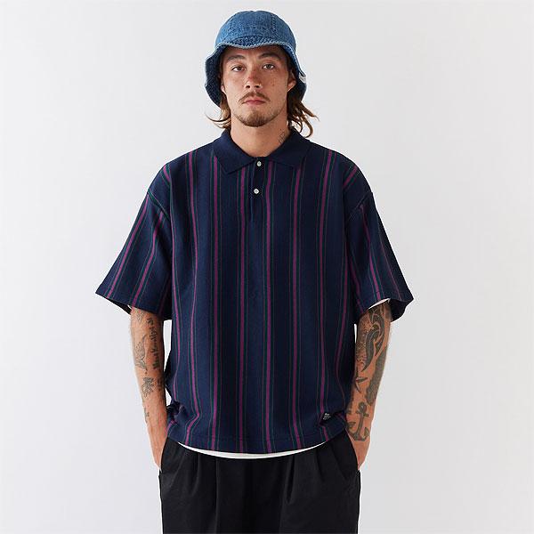 PGG ストライプ ポロシャツ サイズ0 ❣️ネイビー❣️本日限定価格❣️ FAT SALE セール エフエーティー ポロシャツ PINGAUGE メンズ