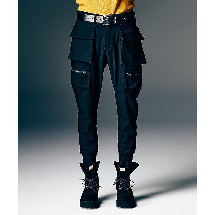 「GRAMB」Black Layered Rib Cargo Pants glamb（グラム）の「Rib Layered Cargo Pants / リブレイヤードカーゴ