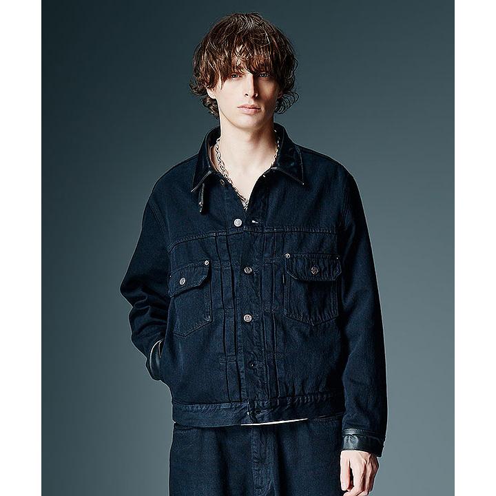 2026 秋 先行予約 8月下旬〜9月上旬入荷予定 グラム セットアップ glamb Leather Combination Denim Set Up 送料無料 キャンセル不可の画像