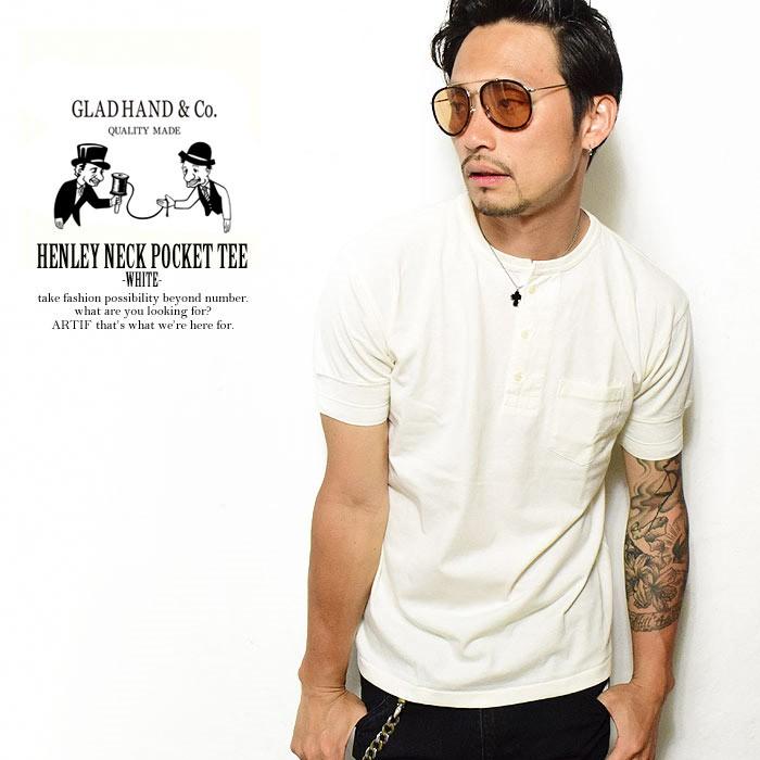 グラッドハンド Tシャツ GLADHAND HENLEY NECK POCKET TEE -WHITE- :gladhand-13w