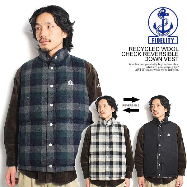50％OFF SALE セール FIDELITY フィデリティ RECYCLED WOOL CHECK REVERSIBLE DOWN VEST リバーシブル ダウンベスト atfjkt FIDELITY（フェデリティー） SALE セール フィデリティ ベスト