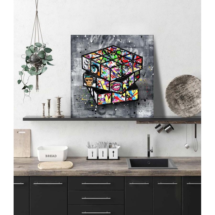 新商品 ARTJOY Magic-Cube Black M 34cm 14inch アートパネル 絵画 インテリア 壁掛け おしゃれ 絵 キューブ 猿 Streetart｜artjp｜05