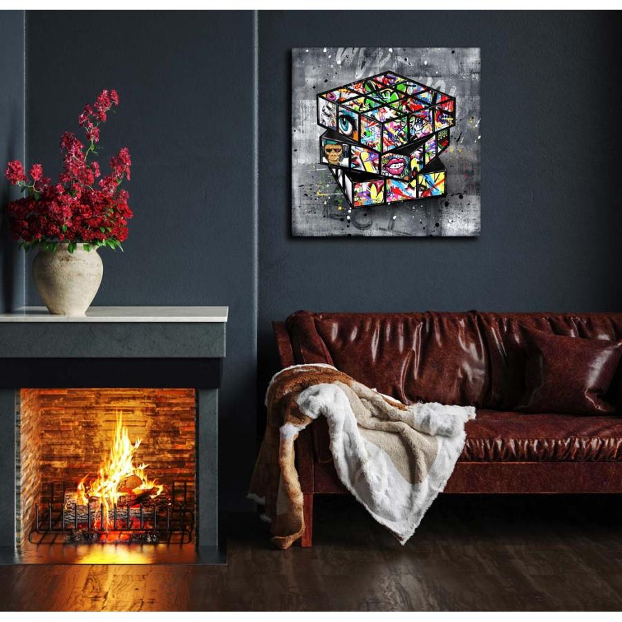 新商品 ARTJOY Magic-Cube Black M 34cm 14inch アートパネル 絵画 インテリア 壁掛け おしゃれ 絵 キューブ 猿 Streetart｜artjp｜06