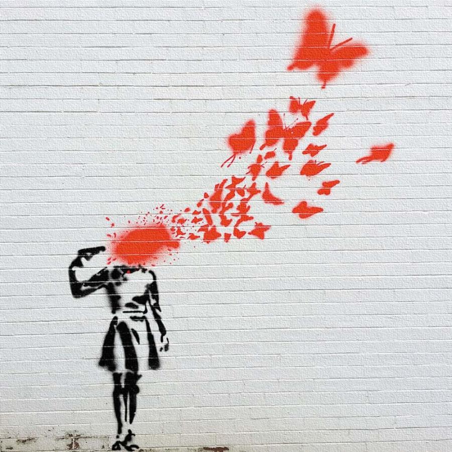 Banksy キャンバスパネル Butterfly Girl バンクシー 壁掛け 品質が 作品 Grafitti ポスター
