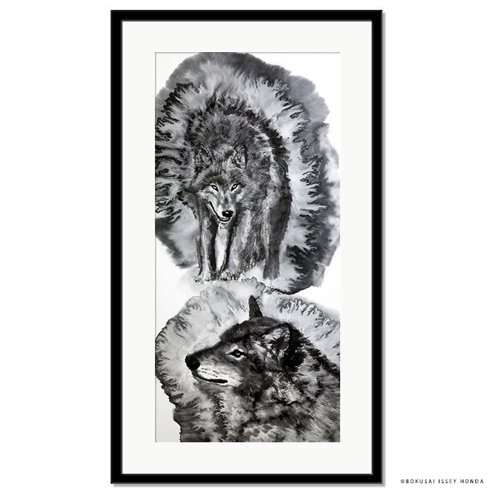 水墨画「気」狼 絵画 額入り 壁掛け 105cmx60cm 縦長 モダン 水墨画「気」狼 絵画 額入り 壁掛け 105cmx60cm 縦長 モダン