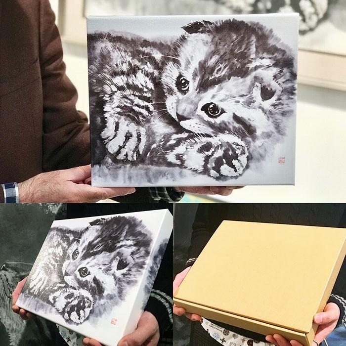 値下げ！【新品】 ニッチアート猫装飾画 ファブリックパネル 猫 25cmx30cm 枠シリーズ2 本田一誠 モノクロ ミニ