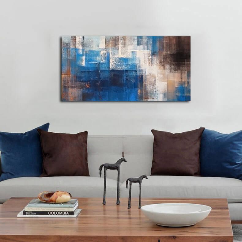 絵画 北欧風の壁アートNORDIC BLUE ABSTRACT インテリア 壁掛け アート 壁 飾り 風景 リビング ベッドルーム ホテル モダン 洋風 青 抽象の画像