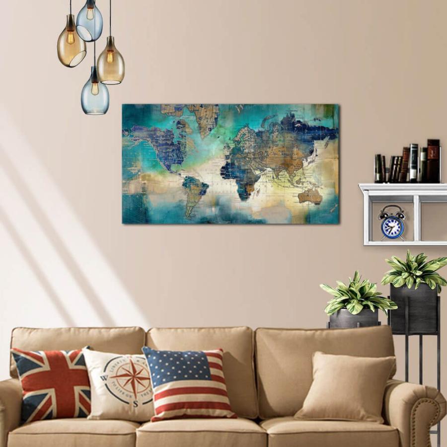 絵画 世界地図の壁アートWORLD MAP BLUE GOLD インテリア 壁掛け アートパネル 壁 飾り 風景 モダン 洋風 青 抽象｜artjp｜02