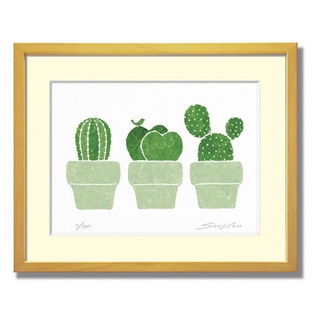 絵画 インテリア おしゃれ かわいい 壁掛け 多肉植物3鉢 玄関 リビング 新居 新築 お祝い プレゼント 版画