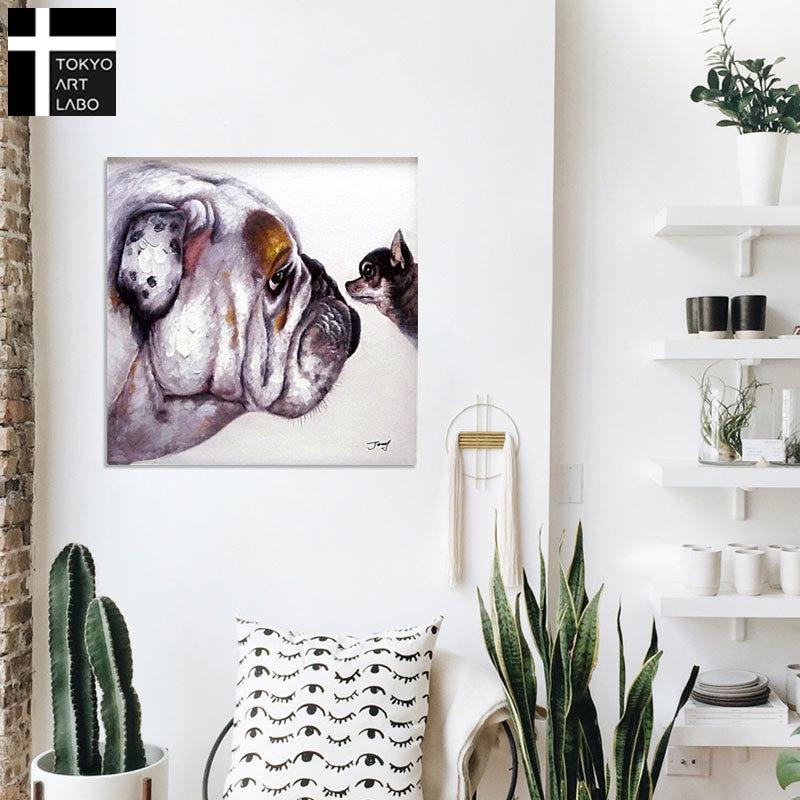 国際ブランド 日本画 絵画 あきらめちゃだめだからね 犬の絵 ブルドッグ かわいい絵 大きい絵 額入り アートパネル 油絵 アート インテリア 壁掛け チワワ 驚きの値段 Applefaces Co