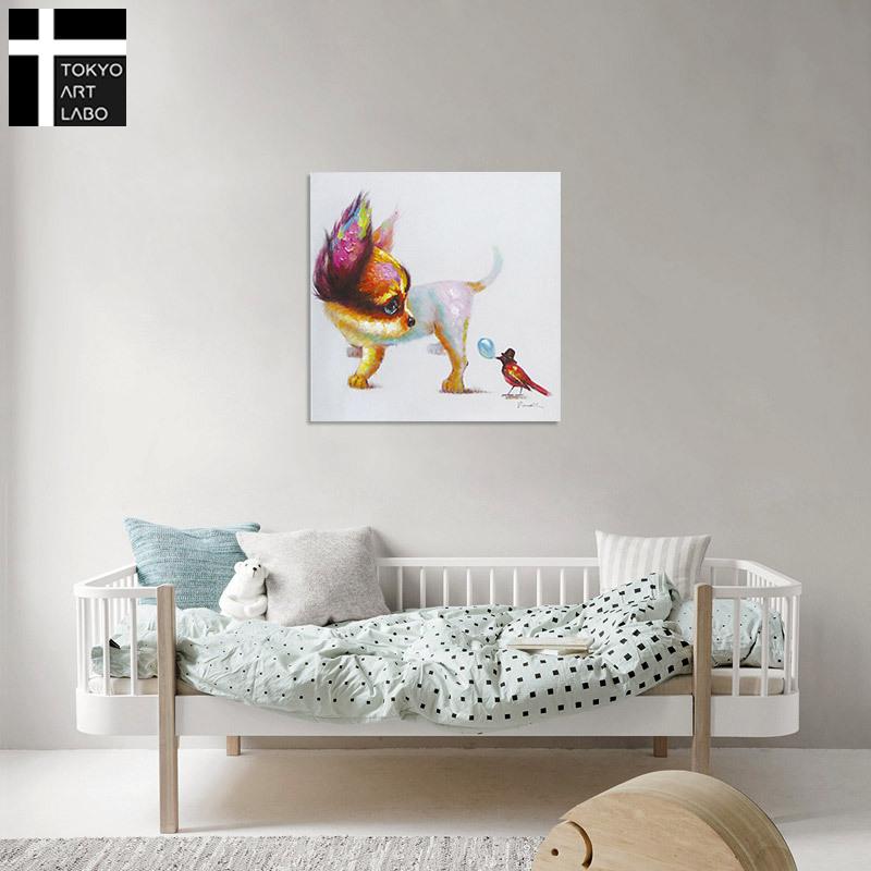 絵画 H700mm W700mmダイナミックな壁掛けインテリアかわいいワンコ