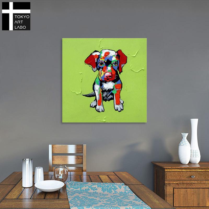 絵画 油絵 インテリア かわいい おしゃれ 壁掛け 犬 子犬 緑色 【カラフルキュートドッグ】_2