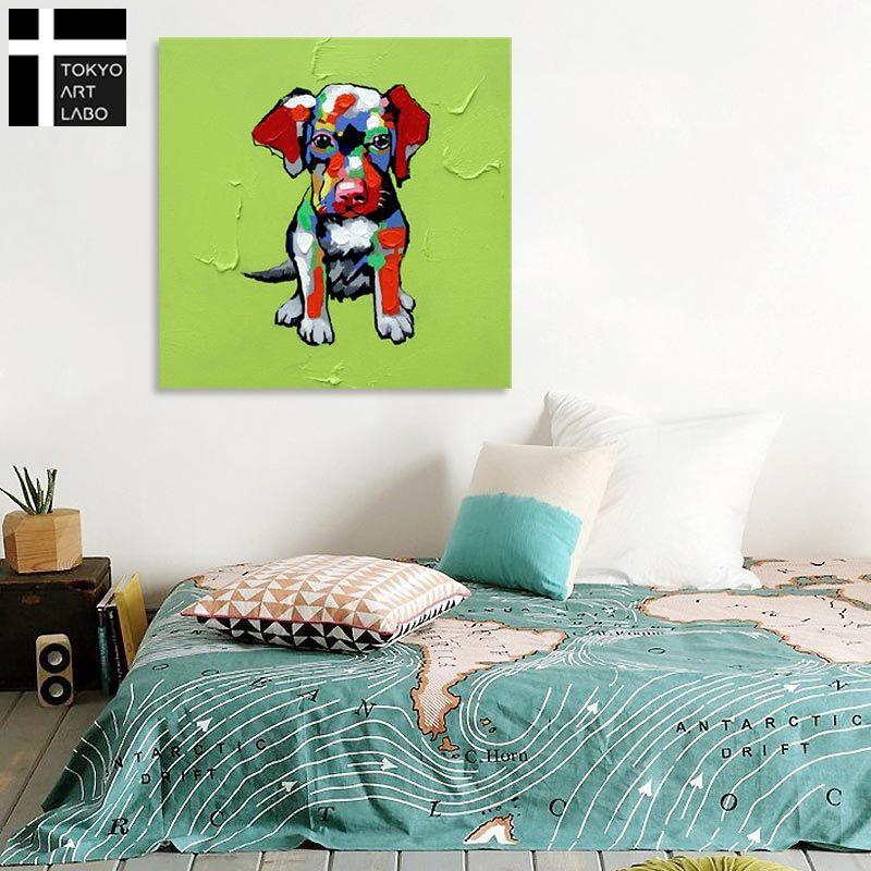 絵画 油絵 インテリア かわいい おしゃれ 壁掛け 犬 子犬 緑色 【カラフルキュートドッグ】_4