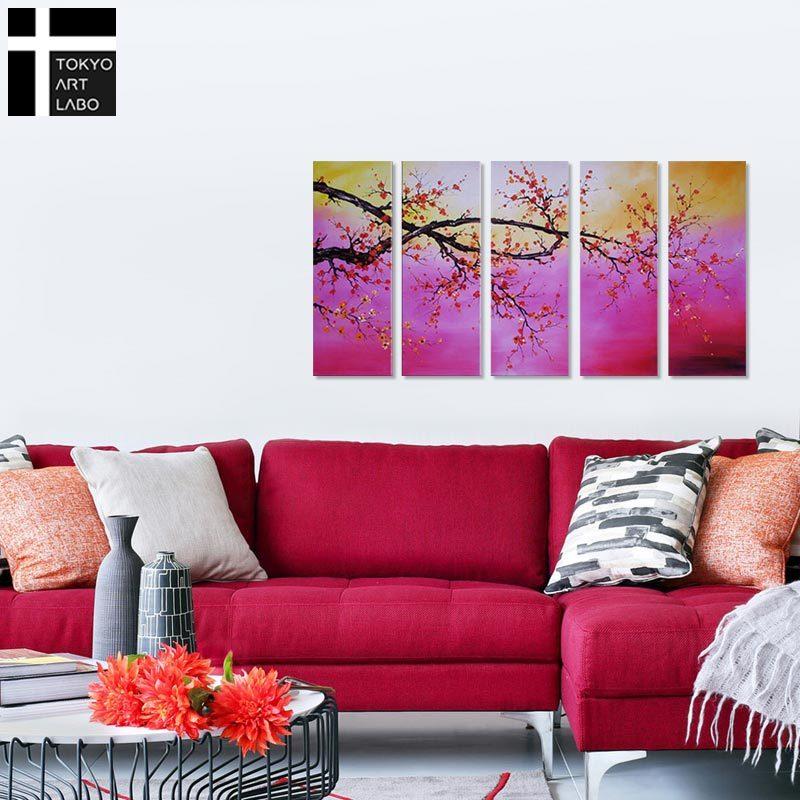 絵画 花 桜 梅 5枚組 分割 油絵 抽象アート 花柄 和風 モダン柄 絵画 花 桜 梅 5枚組 分割 油絵 抽象アート 花柄 和風 モダン柄