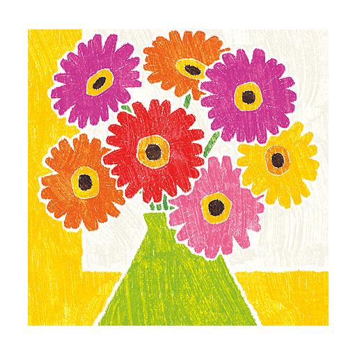 三角の花瓶とガーベラ 絵画 版画 玄関 リビング 額入り 花の絵